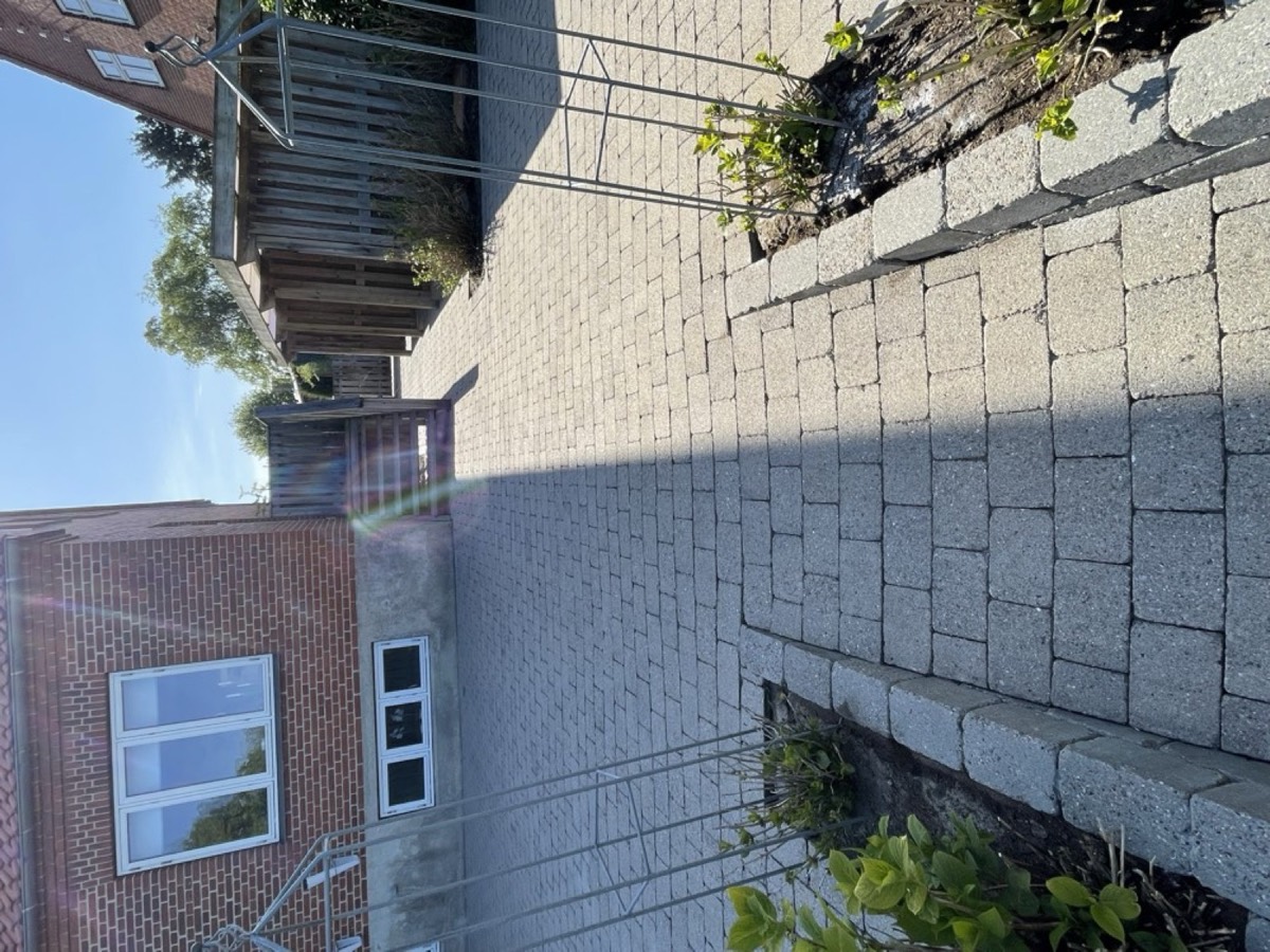 Efter: Gang af betonsten mellem hus og hæk